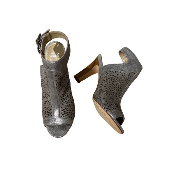 Johnston & Murphy Metallic Gray Caged Ankle Strap Open Toe Heels Women Sz 7 - Picture 7 of 9